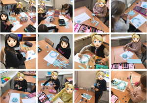 Dzieci z klas 1 i 2 wykonujące pracę pt. Bałwan 3D”.